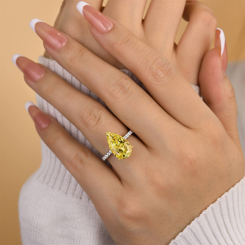 5Ct Gorgeous Two-tone Pear Cut Yellow Sapphire Engagement Ring-Sterling Silver-lornajewelry