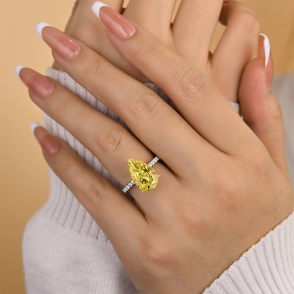 5Ct Gorgeous Two-tone Pear Cut Yellow Sapphire Engagement Ring-Sterling Silver-lornajewelry