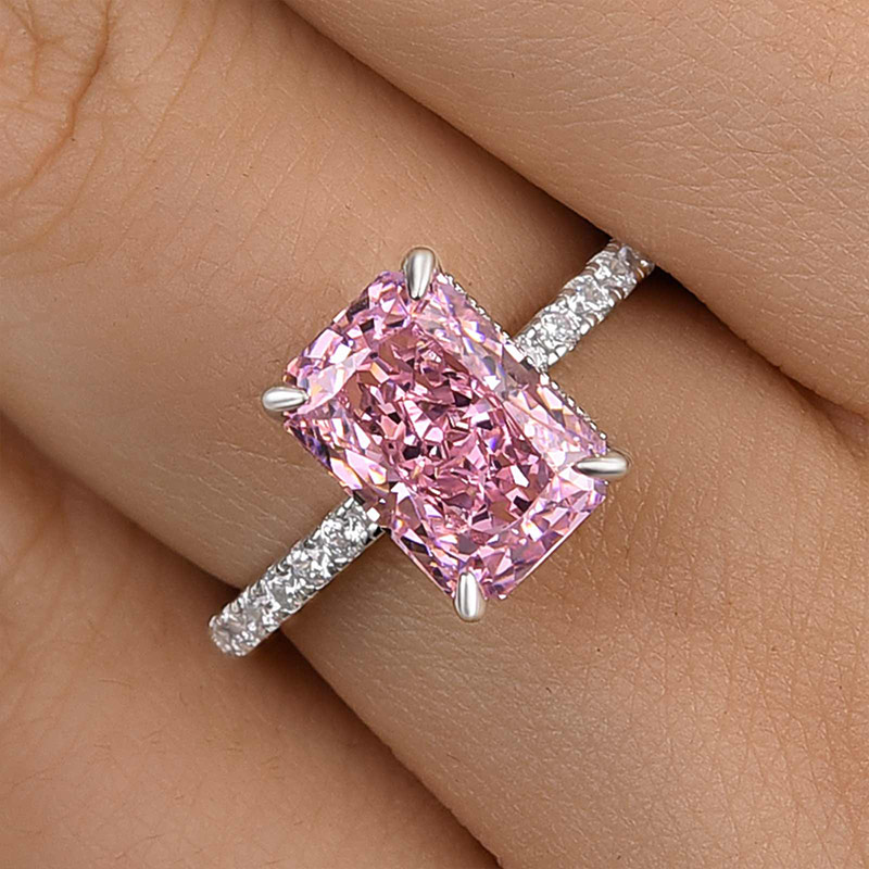 3.3Ct  Pink Stone Radiant Cut Engagement Ring-Sterling Silver-lornajewelry