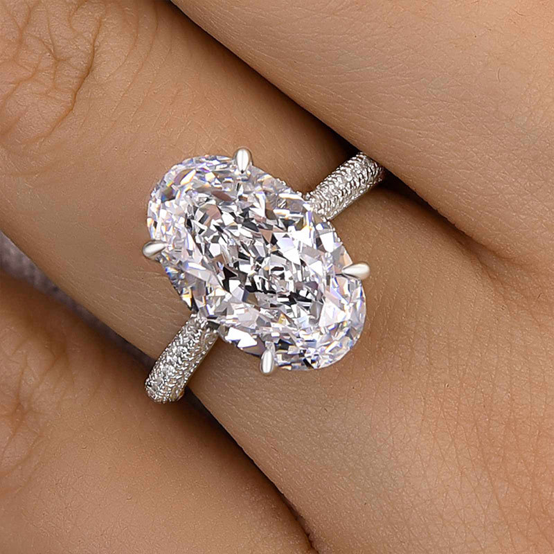6.5Ct Noble Crushed Ice Oval Cut Engagement Ring-Sterling Silver-lornajewelry