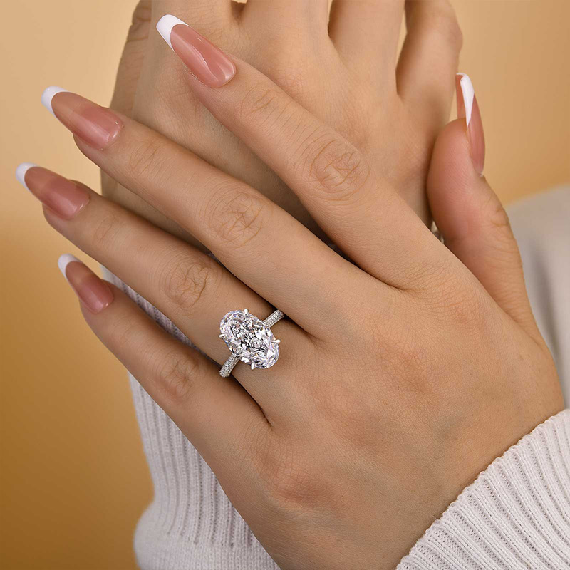 6.5Ct Noble Crushed Ice Oval Cut Engagement Ring-Sterling Silver-lornajewelry