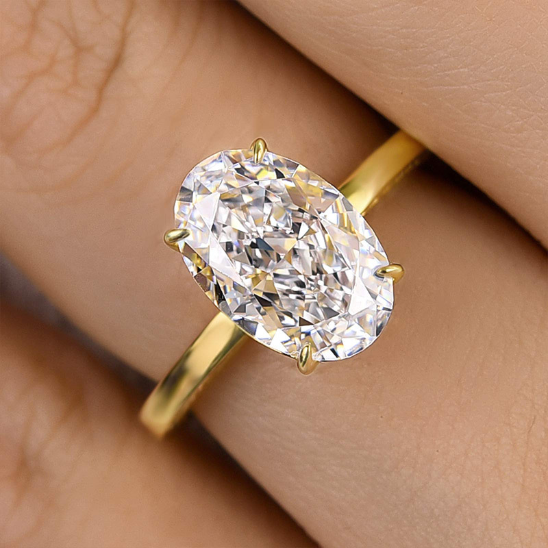 3.5Ct Luxury Yellow Gold Crushed Ice Oval Cut Engagement Ring-Sterling Silver-lornajewelry