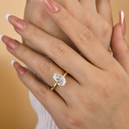 3.5Ct Luxury Yellow Gold Crushed Ice Oval Cut Engagement Ring-Sterling Silver-lornajewelry