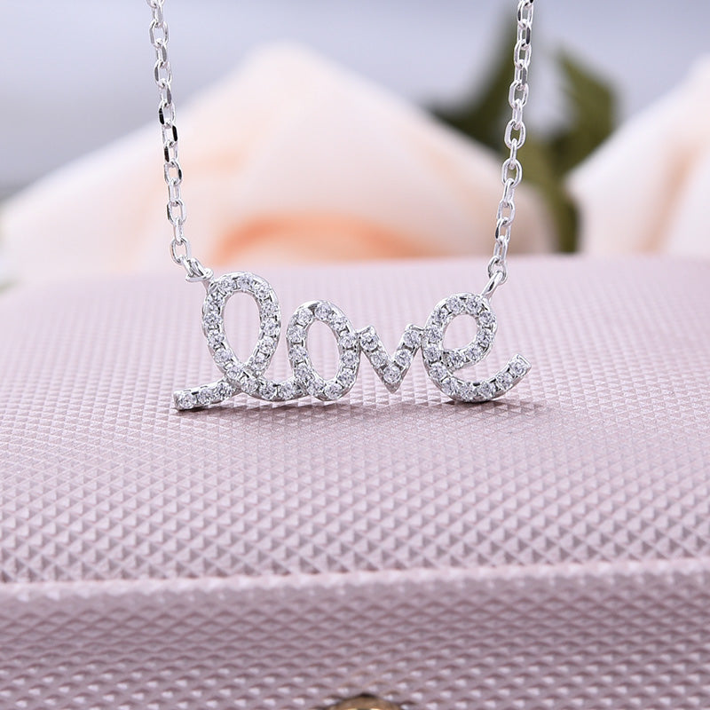 Love Shape Round Cut White Pendant with Necklace In Sterling Silver-Sterling Silver-lornajewelry