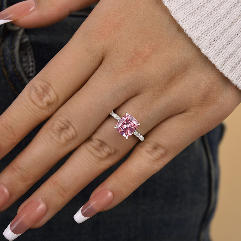 3Ct Elegant Cushion Cut Pink Sapphire Women's Engagement Ring In Sterling Silver-Sterling Silver-lornajewelry