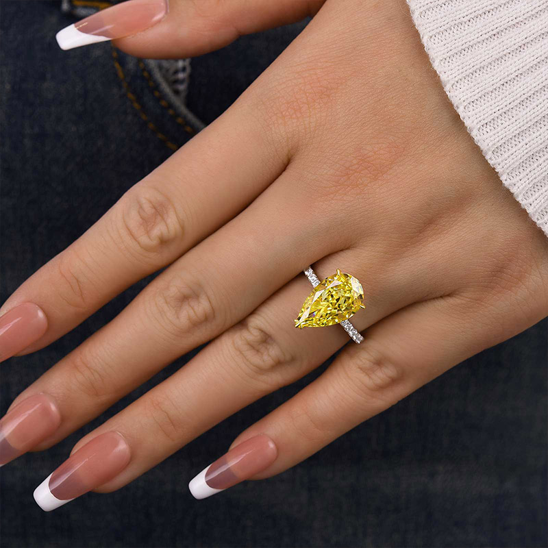 5Ct Gorgeous Two-tone Pear Cut Yellow Sapphire Engagement Ring-Sterling Silver-lornajewelry