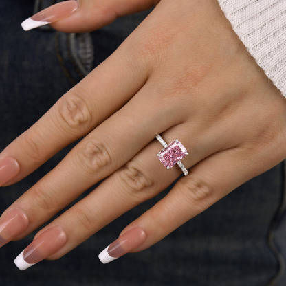 3.3Ct  Pink Stone Radiant Cut Engagement Ring-Sterling Silver-lornajewelry