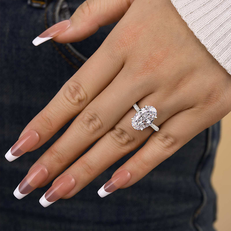 6.5Ct Noble Crushed Ice Oval Cut Engagement Ring-Sterling Silver-lornajewelry