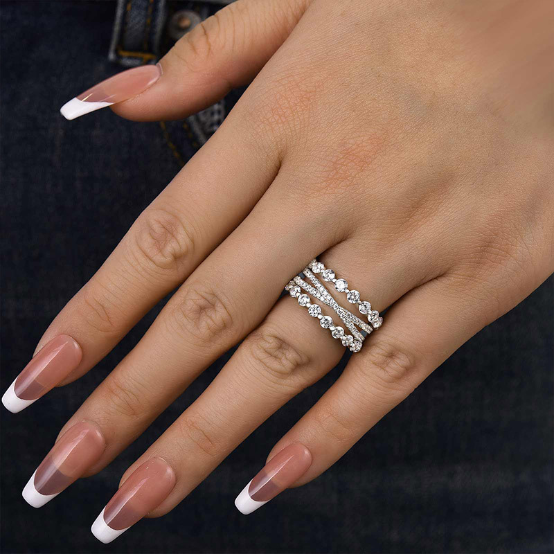 Noble Women's Stackable 3PC Wedding Band Set In Sterling Silver-Sterling Silver-lornajewelry