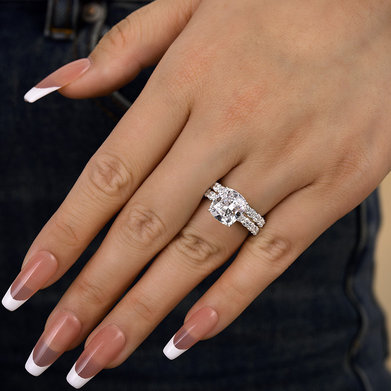 Honorable Cushion Cut Wedding Set-Sterling Silver-lornajewelry