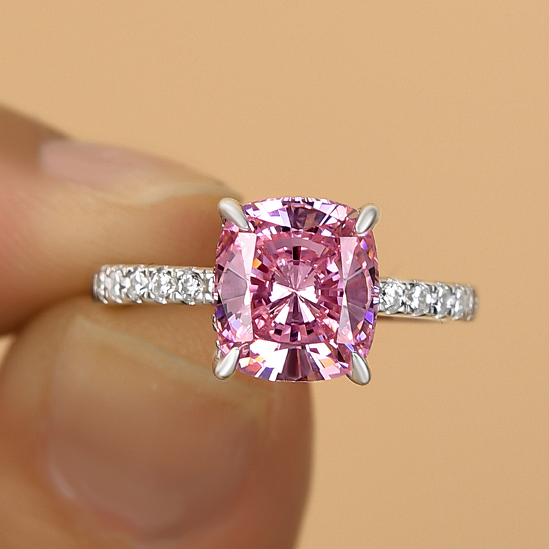 3Ct Elegant Cushion Cut Pink Sapphire Women's Engagement Ring In Sterling Silver-Sterling Silver-lornajewelry