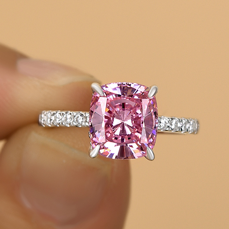 3Ct Elegant Cushion Cut Pink Sapphire Women's Engagement Ring In Sterling Silver-Sterling Silver-lornajewelry