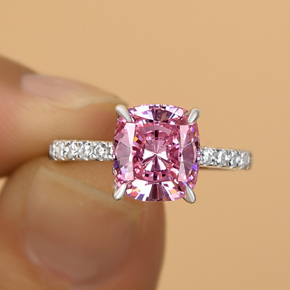 3Ct Elegant Cushion Cut Pink Sapphire Women's Engagement Ring In Sterling Silver-Sterling Silver-lornajewelry
