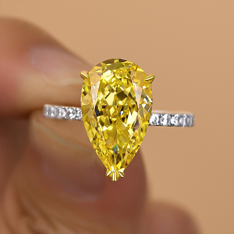 5Ct Gorgeous Two-tone Pear Cut Yellow Sapphire Engagement Ring-Sterling Silver-lornajewelry