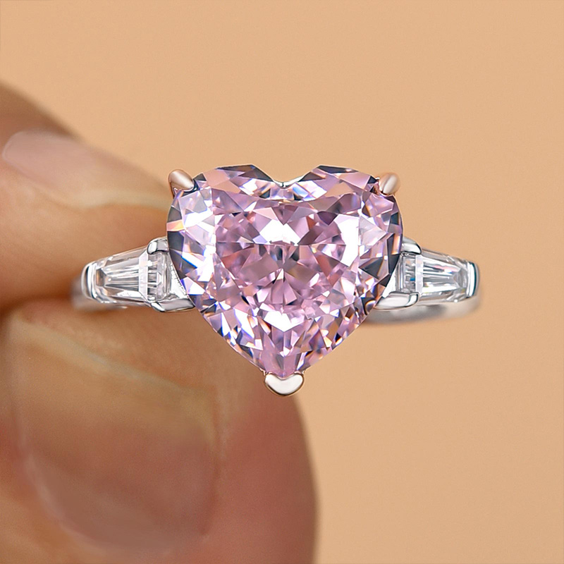 5Ct Excellent Three Stone Pink Stone Heart Cut Engagement Ring-Sterling Silver-lornajewelry