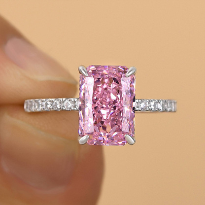 3.3Ct  Pink Stone Radiant Cut Engagement Ring-Sterling Silver-lornajewelry