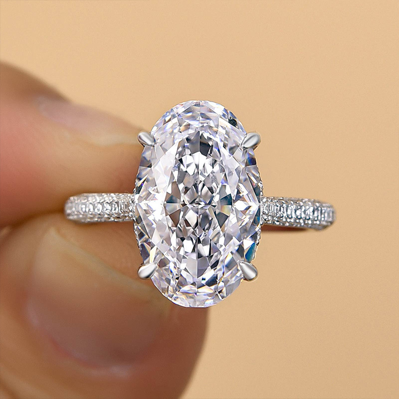 6.5Ct Noble Crushed Ice Oval Cut Engagement Ring-Sterling Silver-lornajewelry