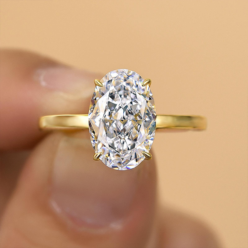 3.5Ct Luxury Yellow Gold Crushed Ice Oval Cut Engagement Ring-Sterling Silver-lornajewelry
