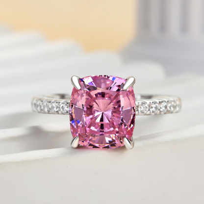 3Ct Elegant Cushion Cut Pink Sapphire Women's Engagement Ring In Sterling Silver-Sterling Silver-lornajewelry