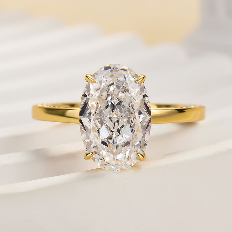 3.5Ct Luxury Yellow Gold Crushed Ice Oval Cut Engagement Ring-Sterling Silver-lornajewelry