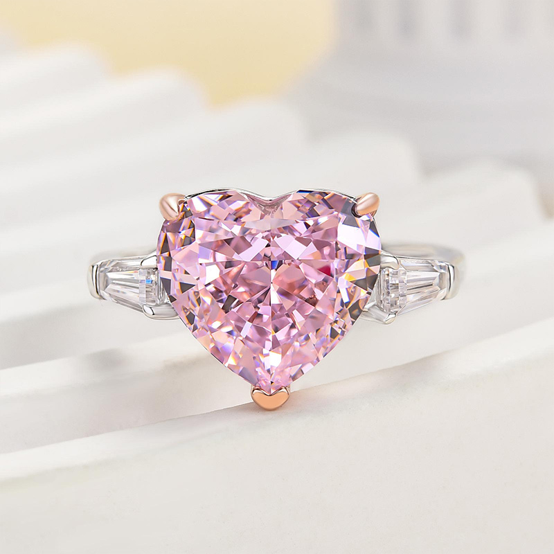 5Ct Excellent Three Stone Pink Stone Heart Cut Engagement Ring-Sterling Silver-lornajewelry
