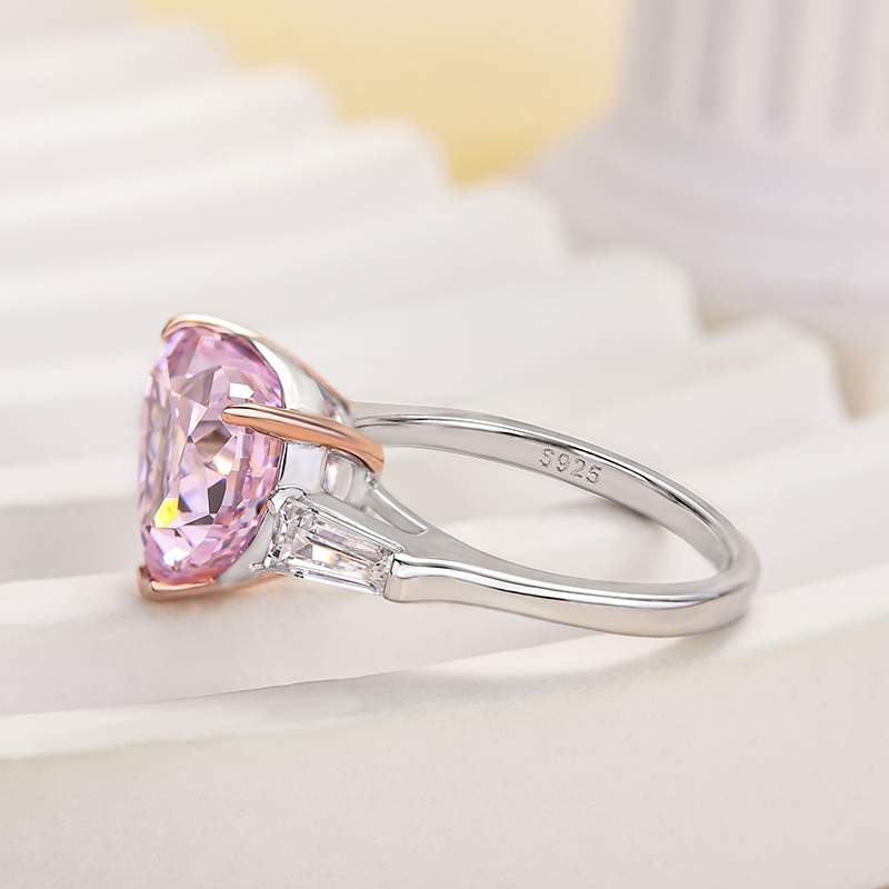 5Ct Excellent Three Stone Pink Stone Heart Cut Engagement Ring-Sterling Silver-lornajewelry