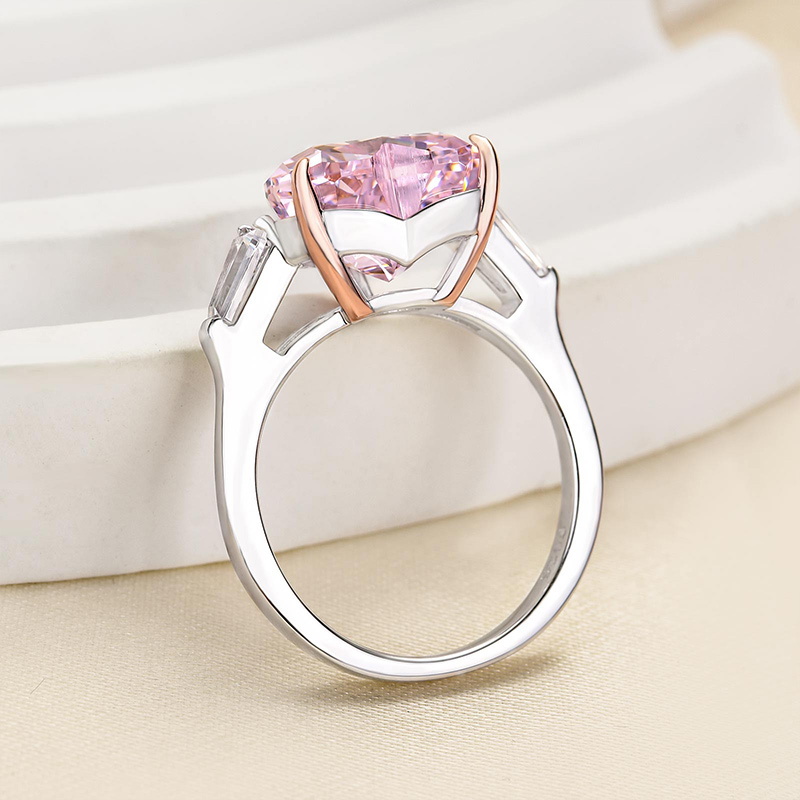 5Ct Excellent Three Stone Pink Stone Heart Cut Engagement Ring-Sterling Silver-lornajewelry