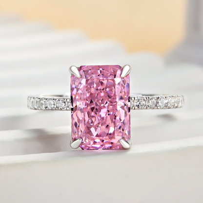3.3Ct  Pink Stone Radiant Cut Engagement Ring-Sterling Silver-lornajewelry
