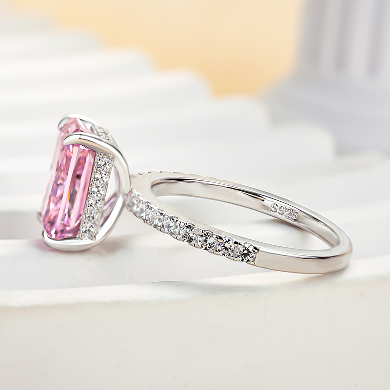 3.3Ct  Pink Stone Radiant Cut Engagement Ring-Sterling Silver-lornajewelry