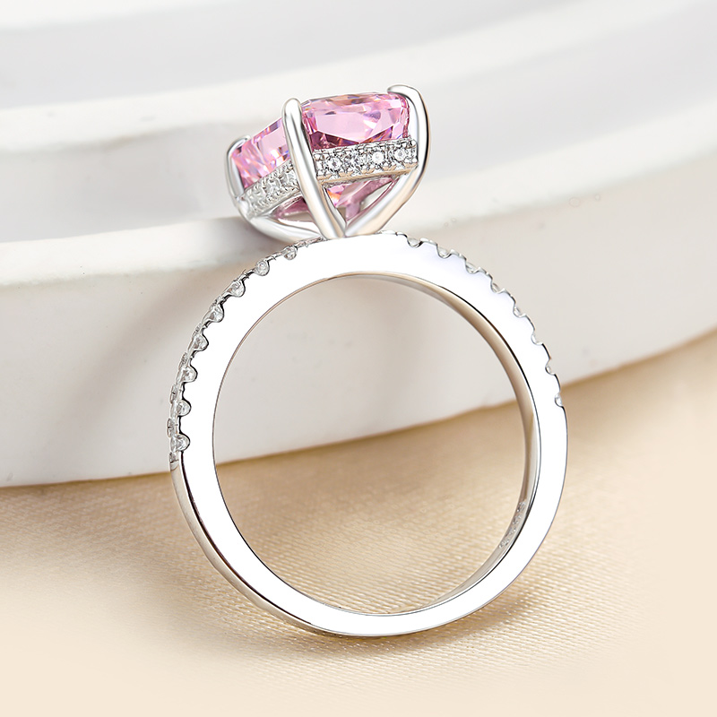 3.3Ct  Pink Stone Radiant Cut Engagement Ring-Sterling Silver-lornajewelry