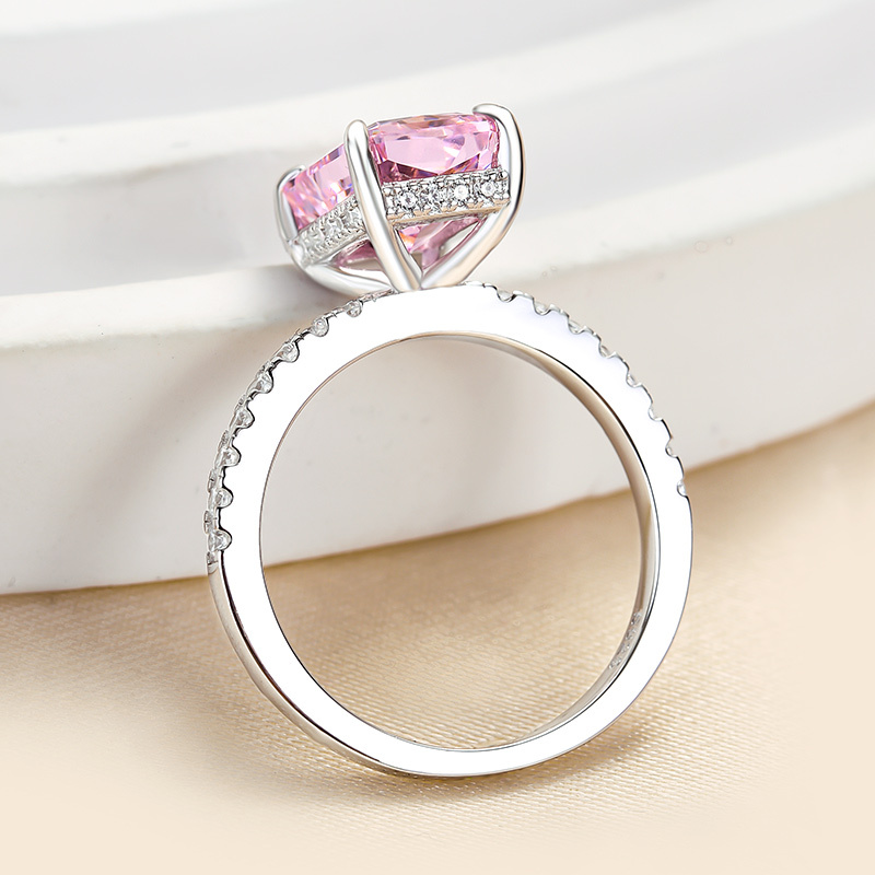 3.3Ct  Pink Stone Radiant Cut Engagement Ring-Sterling Silver-lornajewelry