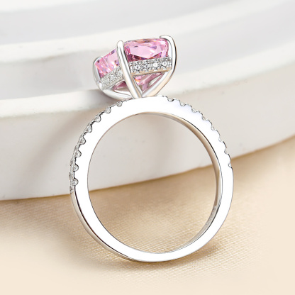 3.3Ct  Pink Stone Radiant Cut Engagement Ring-Sterling Silver-lornajewelry