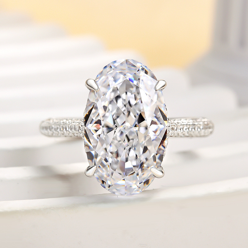 6.5Ct Noble Crushed Ice Oval Cut Engagement Ring-Sterling Silver-lornajewelry
