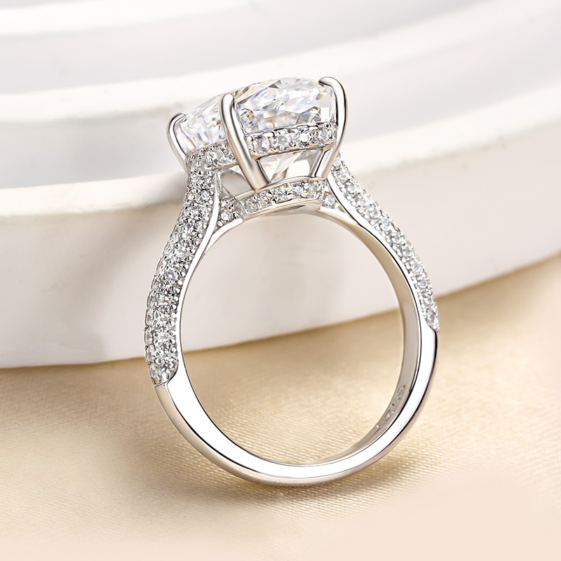 6.5Ct Noble Crushed Ice Oval Cut Engagement Ring-Sterling Silver-lornajewelry