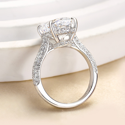 6.5Ct Noble Crushed Ice Oval Cut Engagement Ring-Sterling Silver-lornajewelry