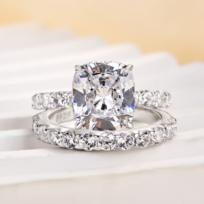 Honorable Cushion Cut Wedding Set-Sterling Silver-lornajewelry