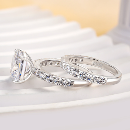 Honorable Cushion Cut Wedding Set-Sterling Silver-lornajewelry