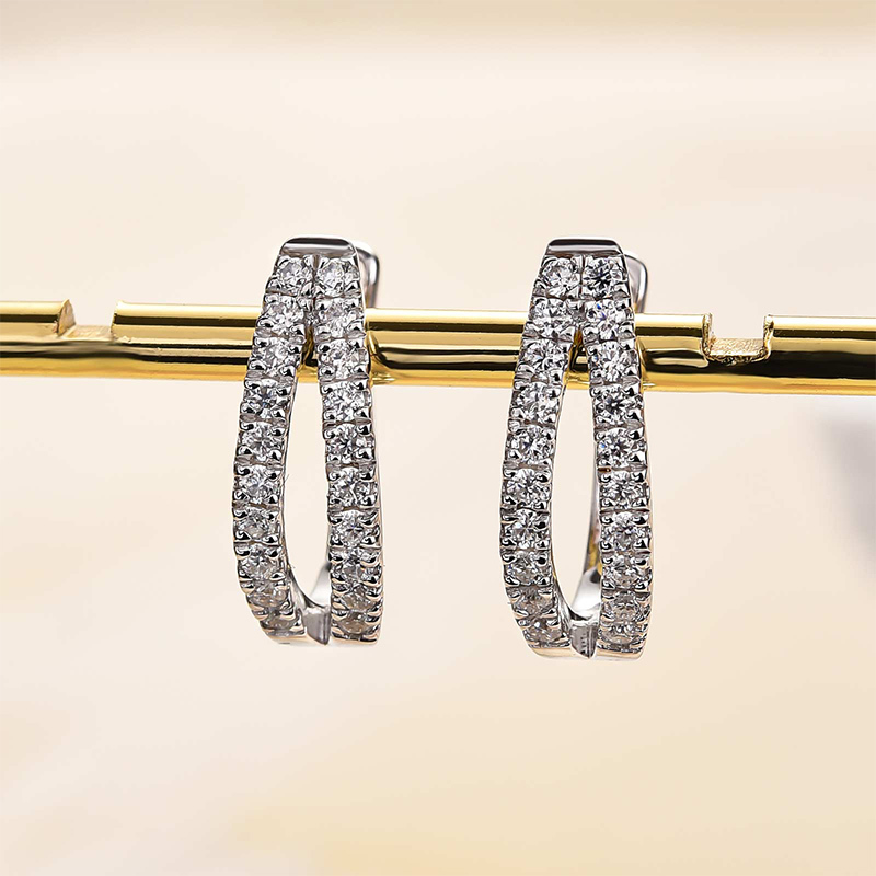 Moissanite Split Hoop Pave Earrings In Sterling Silver-Sterling Silver-lornajewelry