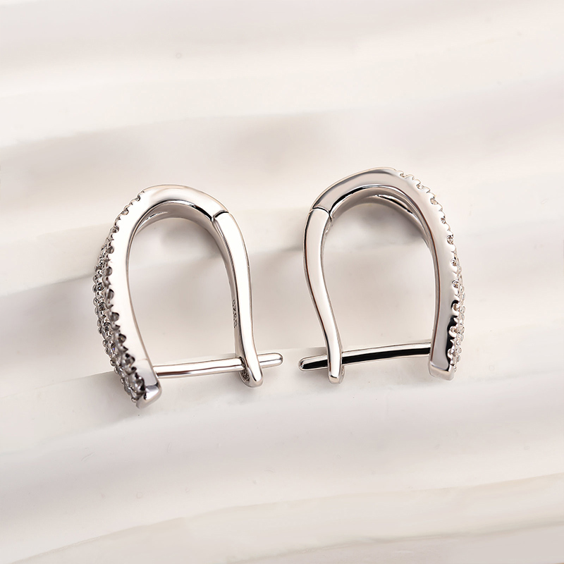 Moissanite Split Hoop Pave Earrings In Sterling Silver-Sterling Silver-lornajewelry