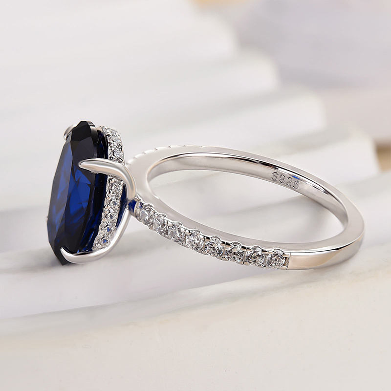 3.5Ct Classic Blue Sapphire Oval Cut  Engagement Ring In Sterling Silver-Sterling Silver-lornajewelry