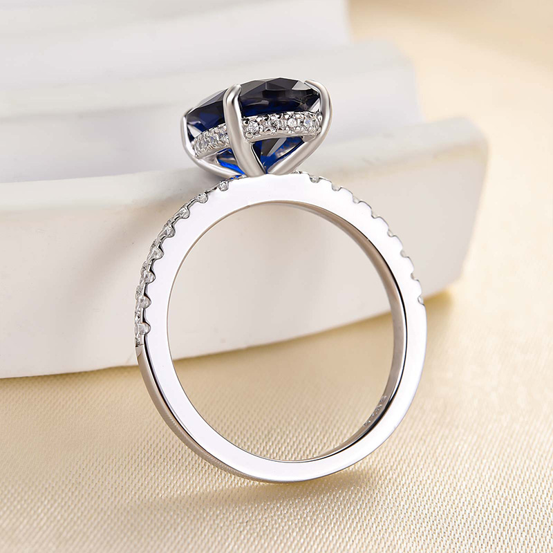 3.5Ct Classic Blue Sapphire Oval Cut  Engagement Ring In Sterling Silver-Sterling Silver-lornajewelry