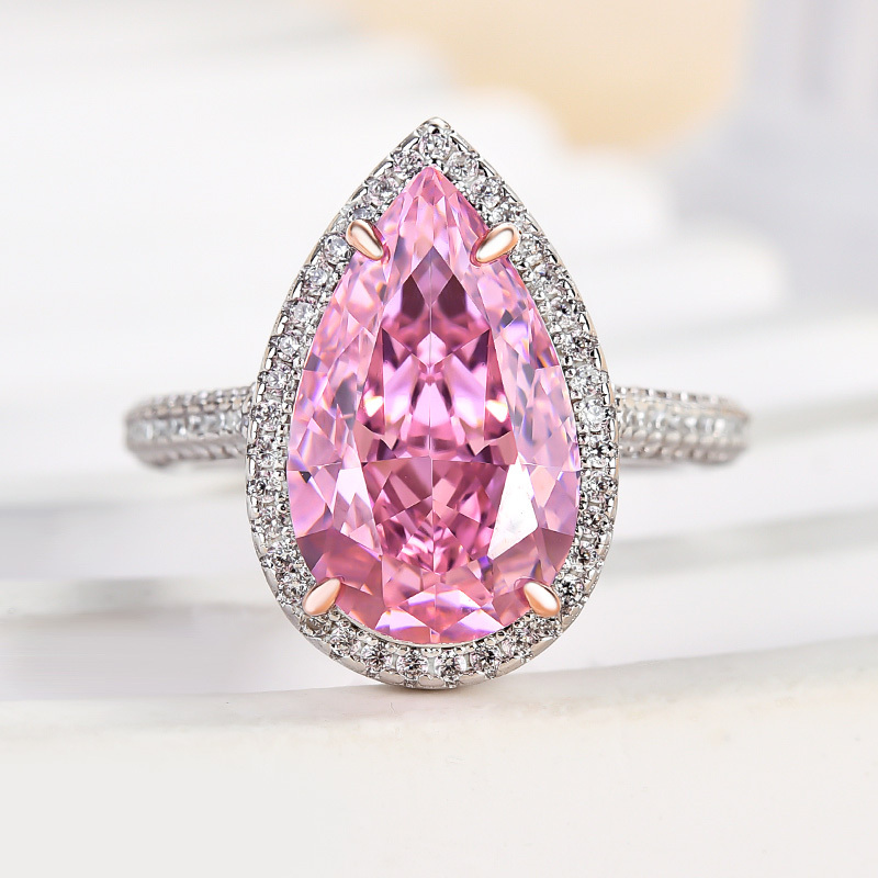 4.5Ct Honorable Halo Pear Cut Pink Sapphire Engagement Ring-Sterling Silver-lornajewelry