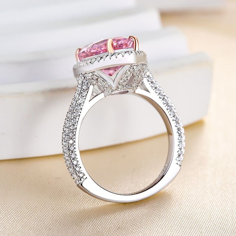 4.5Ct Honorable Halo Pear Cut Pink Sapphire Engagement Ring-Sterling Silver-lornajewelry