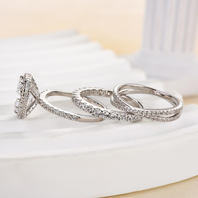 Attractive Halo Cushion Cut 3PC Wedding Set-Sterling Silver-lornajewelry
