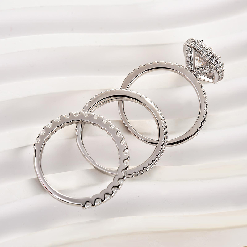 Attractive Halo Cushion Cut 3PC Wedding Set-Sterling Silver-lornajewelry