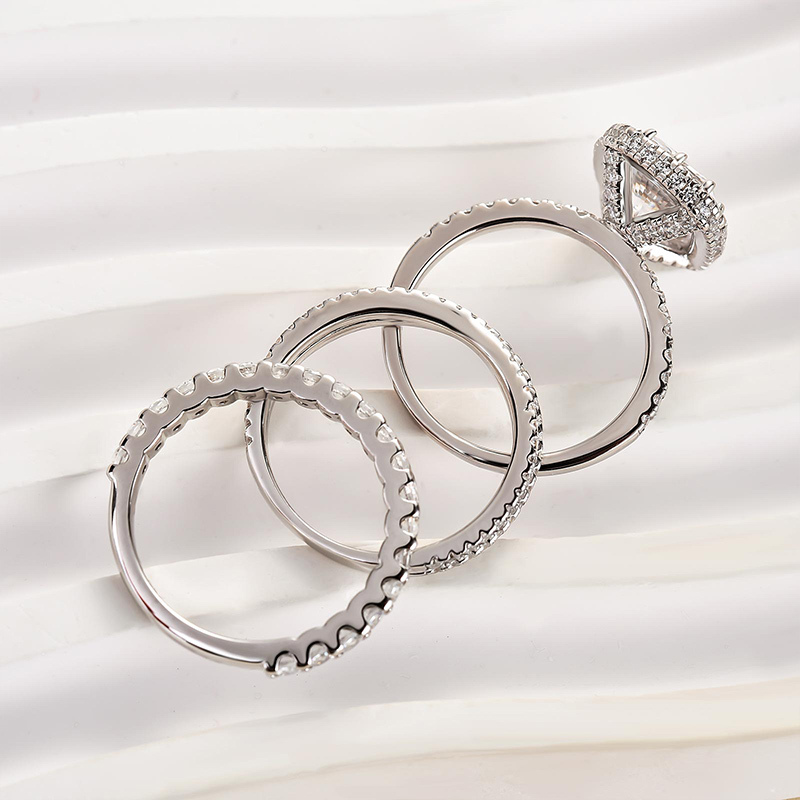 Attractive Halo Cushion Cut 3PC Wedding Set-Sterling Silver-lornajewelry