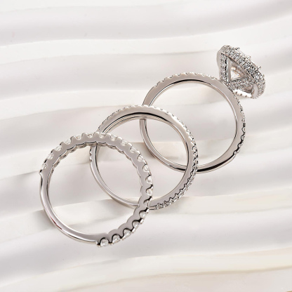 Attractive Halo Cushion Cut 3PC Wedding Set-Sterling Silver-lornajewelry
