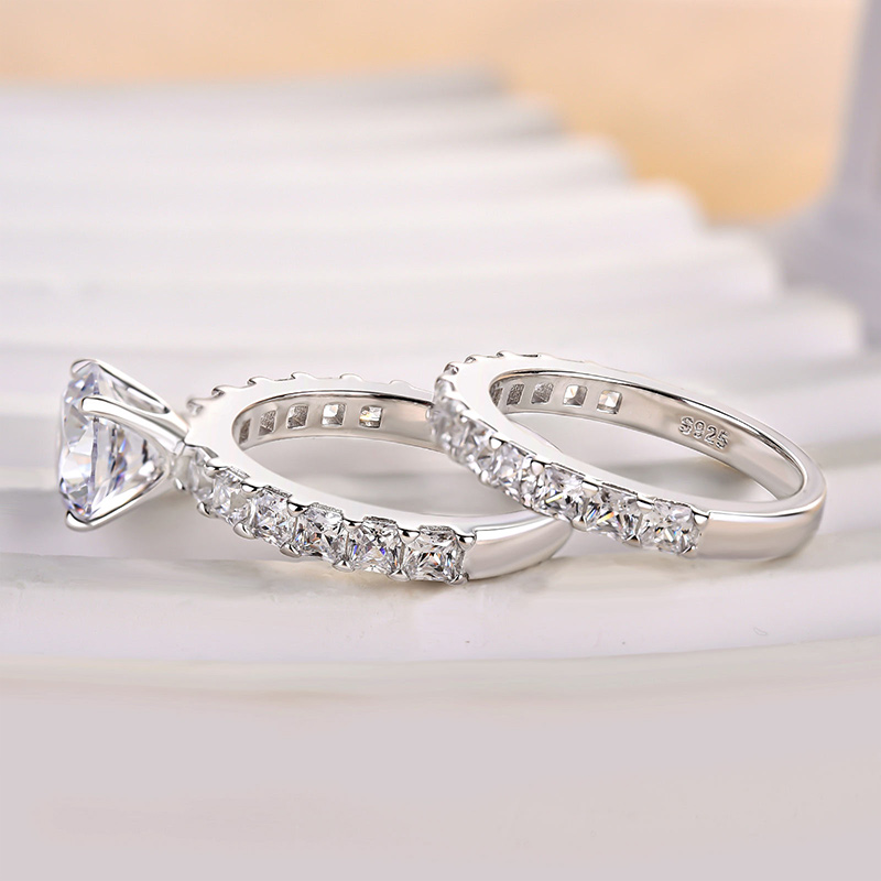 Bright Round Cut Wedding Set-Sterling Silver-lornajewelry