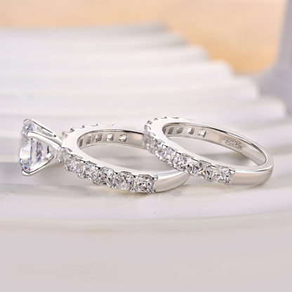 Bright Round Cut Wedding Set-Sterling Silver-lornajewelry