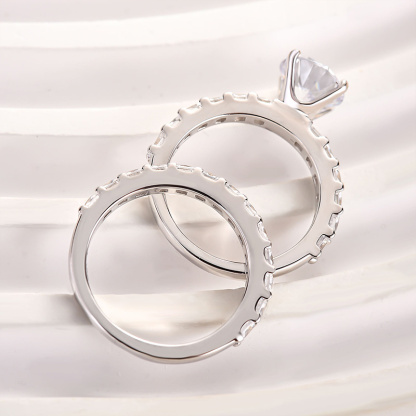 Bright Round Cut Wedding Set-Sterling Silver-lornajewelry